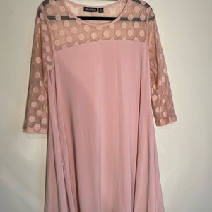 Pink Dress with Polka Dot Mesh Top Detail